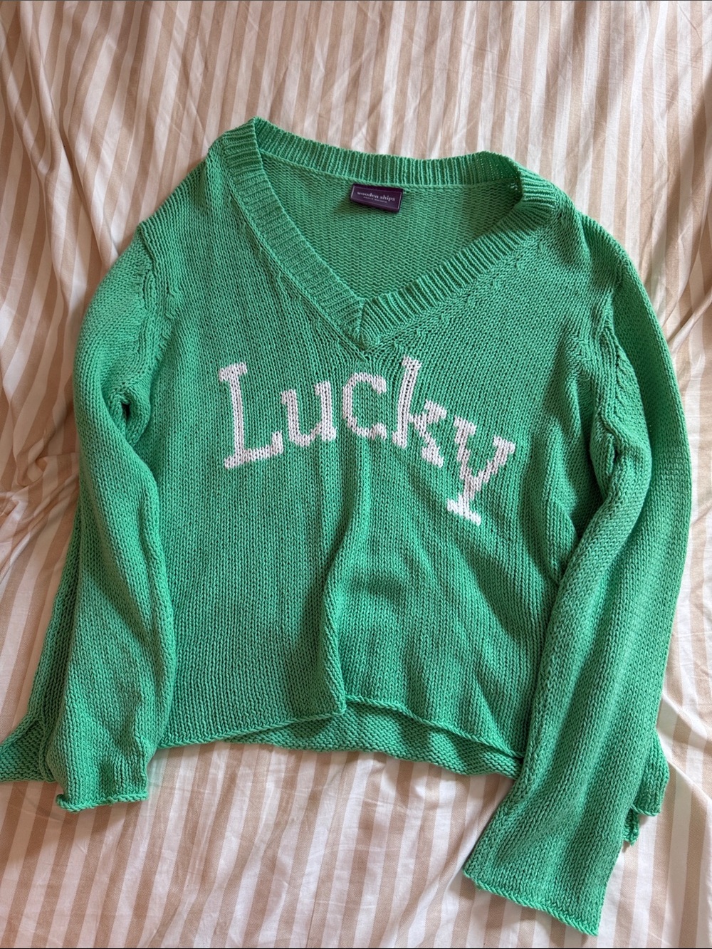 Wooden Ships Green V-Neck 'Lucky' Knit Sweater